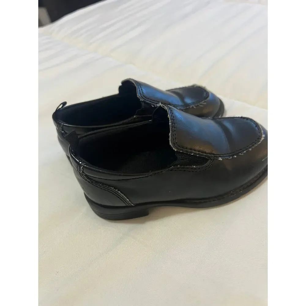 George Toddler Boys Loafers Size 8 Black Dennis Slip On Dress Shoes Moc Toe Flaw